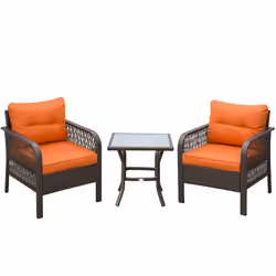 Outsunny 3 Pieces Rattan Bistro Set with Tempered Glass Table Orange - Additional view 8