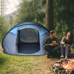 Outsunny Camping Tent Dome Pop-up Tent with Windows for 4-5 Person Sky Blue