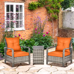 Outsunny 3 PCs PE Rattan Garden Sofa Set w/ 2 Chairs & Storage Table Orange