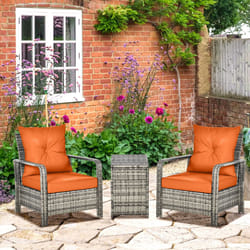 Outsunny 3 PCs PE Rattan Garden Sofa Set w/ 2 Chairs & Storage Table Orange