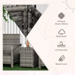 Outsunny 3 PCs PE Rattan Garden Sofa Set w/ 2 Chairs & Storage Table Orange