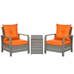 Outsunny 3 PCs PE Rattan Garden Sofa Set w/ 2 Chairs & Storage Table Orange - Additional view 8