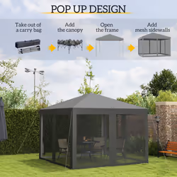 Outsunny Heavy Duty Pop Up Gazebo with Removable Mesh Sidewall Grey