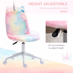Vinsetto Fluffy Unicorn Office Chair w/ Swivel Wheel, Cute Desk Chair, Rainbow - Additional view 4