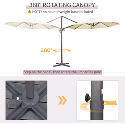 Outsunny 3 x 3(m) Cantilever Parasol Garden Umbrella with Cross Base White