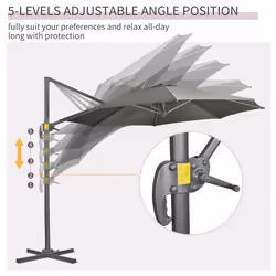Outsunny 3 x 3(m) Cantilever Parasol Garden Umbrella with Cross Base Grey - Additional view 4