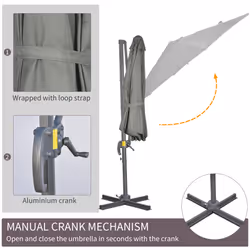 Outsunny 3 x 3(m) Cantilever Parasol Garden Umbrella with Cross Base Grey - Additional view 5