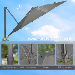 Outsunny 3 x 3(m) Cantilever Parasol Garden Umbrella with Cross Base Grey - Additional view 6
