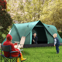 Outsunny 5-6 Man Camping Tent with Bag, Fibreglass and Steel Frame, Green