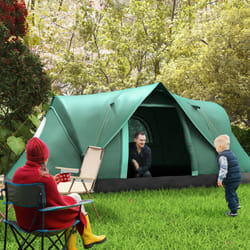 Outsunny 5-6 Man Camping Tent with Bag, Fibreglass and Steel Frame, Green