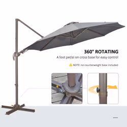 Outsunny 3(m) Cantilever Parasol 360-Degree Rotation Roma Umbrella Grey