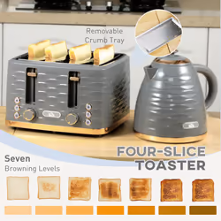 HOMCOM Kettle and Toaster Set 1.7L Rapid Boil Kettle & 4 Slice Toaster Grey - Additional view 7