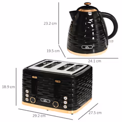HOMCOM Kettle and Toaster Set 1.7L Rapid Boil Kettle & 4 Slice Toaster Black - Additional view 4