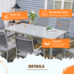 Outsunny 7 Piece Garden Dining Set, Steel Outdoor Table and Chairs, Grey - Additional view 4