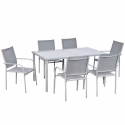 Outsunny 7 Piece Garden Dining Set, Steel Outdoor Table and Chairs, Grey - Additional view 8