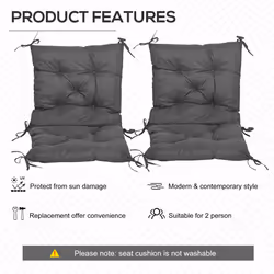 Outsunny Set of 2 Garden Chair Cushions Seat Pad for Outdoor & Indoor Use