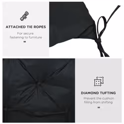 Outsunny 2 Seater Garden Bench Cushion Outdoor Seat Pad with Ties Black - Additional view 4