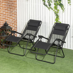 Outsunny Foldable Garden Recliner Chair Set of 2 w/ Footstool & Headrest, Black