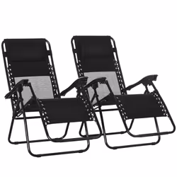 Outsunny Foldable Garden Recliner Chair Set of 2 w/ Footstool & Headrest, Black - Additional view 6