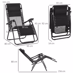 Outsunny Foldable Garden Recliner Chair Set of 2 w/ Footstool & Headrest, Black - Additional view 7