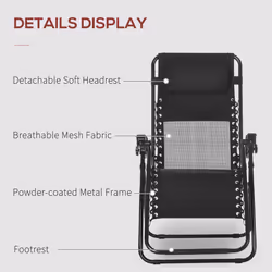 Outsunny Foldable Garden Recliner Chair Set of 2 w/ Footstool & Headrest, Black - Additional view 8