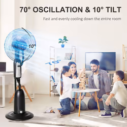 HOMCOM Pedestal Fan with Water Mist Spray Standing Fan w/ 2.8L Water Tank Black