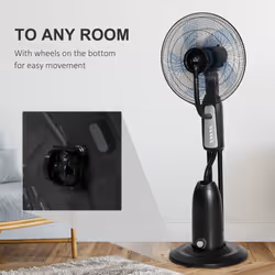 HOMCOM Pedestal Fan with Water Mist Spray Standing Fan w/ 2.8L Water Tank Black - Additional view 4