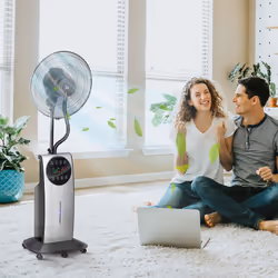 HOMCOM Pedestal Fan with Water Mist Spray Fan w/ 3.1L Water Tank Black