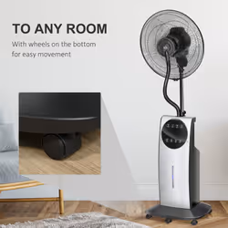 HOMCOM Pedestal Fan with Water Mist Spray Fan w/ 3.1L Water Tank Black