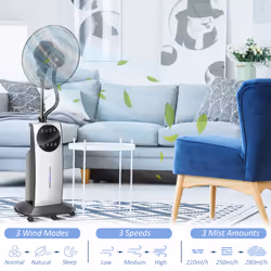 HOMCOM Pedestal Fan with Water Mist Spray Fan w/ 3.1L Water Tank Black - Additional view 6