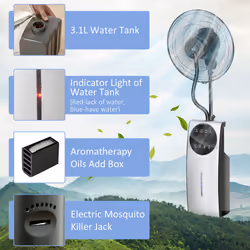 HOMCOM Pedestal Fan with Water Mist Spray Fan w/ 3.1L Water Tank Black - Additional view 7