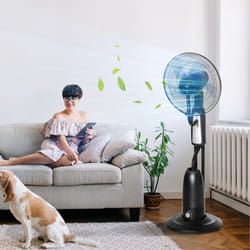 HOMCOM 18" Pedestal Fan with Water Mist Spray Standing Fan, 2.8L Tank Black