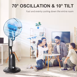 HOMCOM 18" Pedestal Fan with Water Mist Spray Standing Fan, 2.8L Tank Black - Additional view 4
