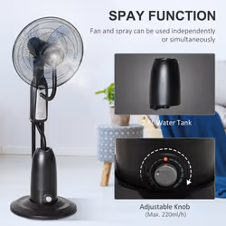 HOMCOM 18" Pedestal Fan with Water Mist Spray Standing Fan, 2.8L Tank Black - Additional view 7