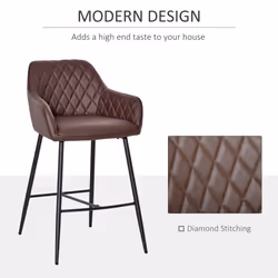 HOMCOM Set Of 2 Retro PU Leather Bar Chairs Set Stylish w/ Footrest Metal Frame