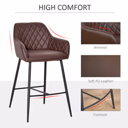 HOMCOM Set Of 2 Retro PU Leather Bar Chairs Set Stylish w/ Footrest Metal Frame - Additional view 4