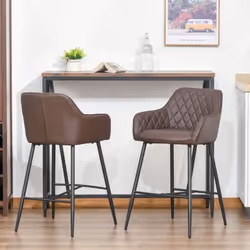HOMCOM Set Of 2 Retro PU Leather Bar Chairs Set Stylish w/ Footrest Metal Frame - Additional view 5