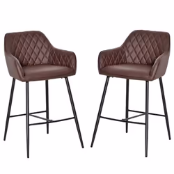 HOMCOM Set Of 2 Retro PU Leather Bar Chairs Set Stylish w/ Footrest Metal Frame - Additional view 7