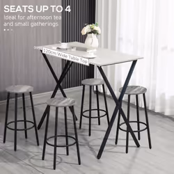 HOMCOM 120 cm Rectangular Breakfast Bar Table for 4 People, Steel Legs, White