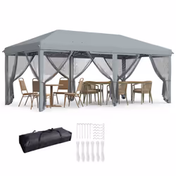 Outsunny 6 x 3m Pop Up Party Tent Canopy with 6 Removable Sidewalls Grey - Additional view 8