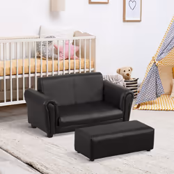HOMCOM Kids Sofa Set 2 Seater Armchair with Footrest for 18-36 Months, Black