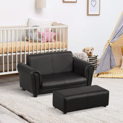 HOMCOM Kids Sofa Set 2 Seater Armchair with Footrest for 18-36 Months, Black