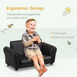 HOMCOM Kids Sofa Set 2 Seater Armchair with Footrest for 18-36 Months, Black