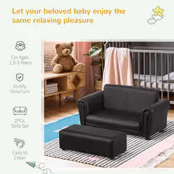 HOMCOM Kids Sofa Set 2 Seater Armchair with Footrest for 18-36 Months, Black