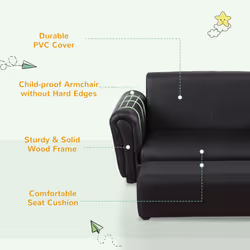 HOMCOM Kids Sofa Set 2 Seater Armchair with Footrest for 18-36 Months, Black - Additional view 4