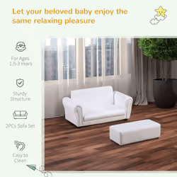 HOMCOM Kids Sofa Set 2 Seater Armchair with Footrest for 18-36 Months, White