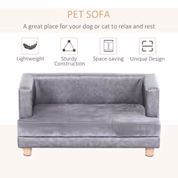 PawHut Dog Sofa Pet Lounge Bed w/ Anti-slip Legs for Small-Sized Dogs - Grey