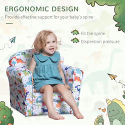 HOMCOM Kids Armchair Toddler Sofa Foam Filled Upholstered Couch Dinosaur