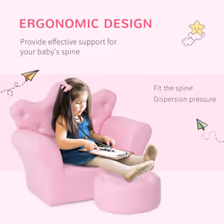 HOMCOM Kids Sofa Set, 2PCs Crown-Themed Child Armchair with Ottoman, Pink - Additional view 4