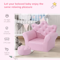 HOMCOM Kids Sofa Set, 2PCs Crown-Themed Child Armchair with Ottoman, Pink - Additional view 5